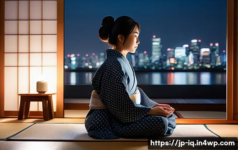 셀프케어 루틴의 지속 가능성 평가하기 - A serene modern Japanese bedroom at night, softly lit by warm ambient lighting, featuring a young ad...